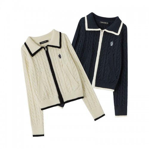 HeyHenry Contrast Highlight Collar Zip Up Cardigan